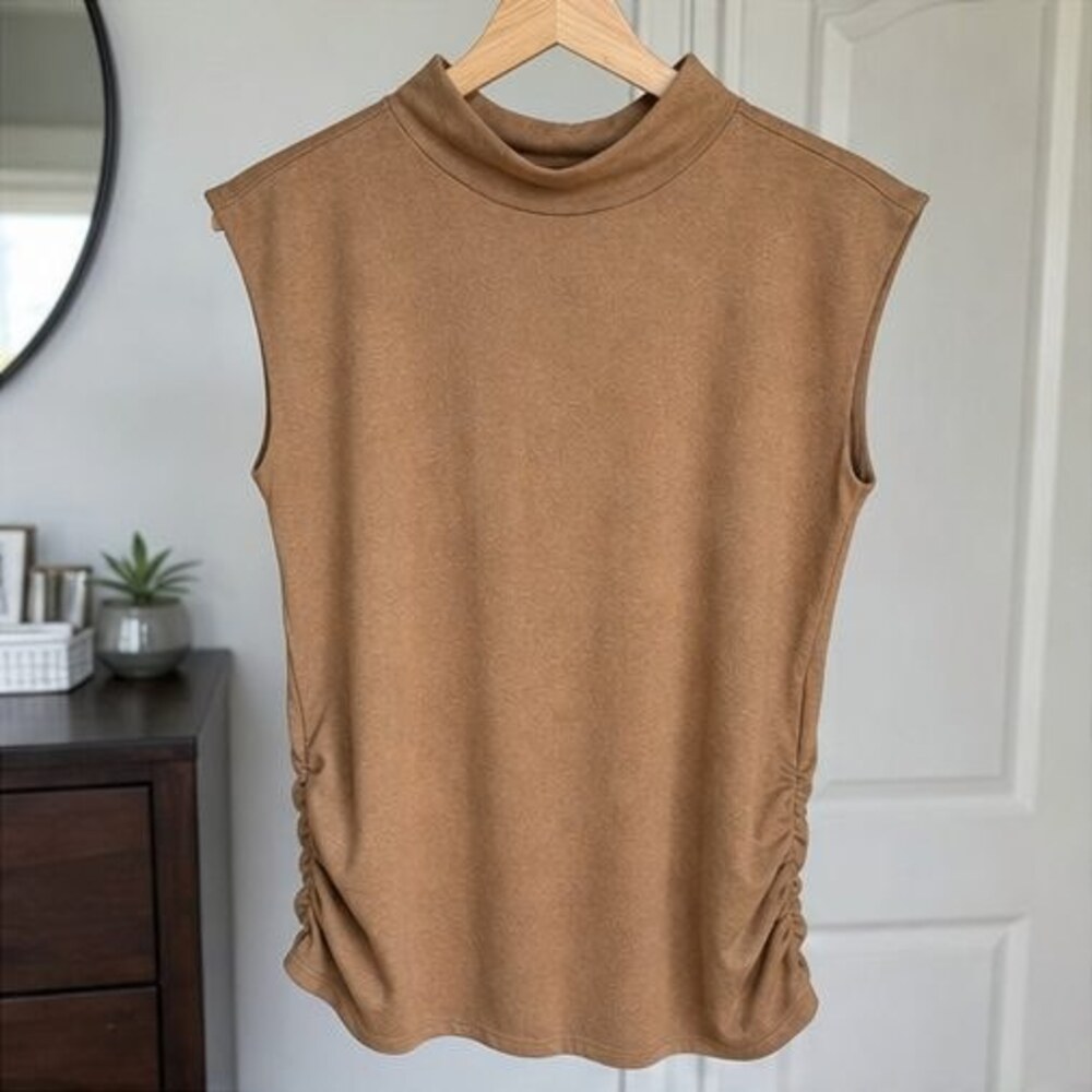 Camel V Neck Top